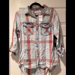Billy T Blue/Multi color flannel: Size S - Unworn and tag still on!